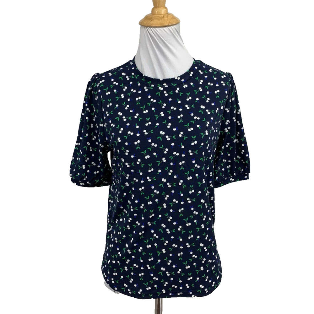 Banana Republic T Shirt Womens XS Extra Small Cherry Motif Puff Sleeve Stretch